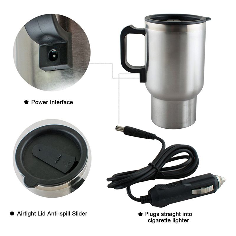 Car Heated Travel Mug 12V Stainless Steel Thermal Mug Travelling